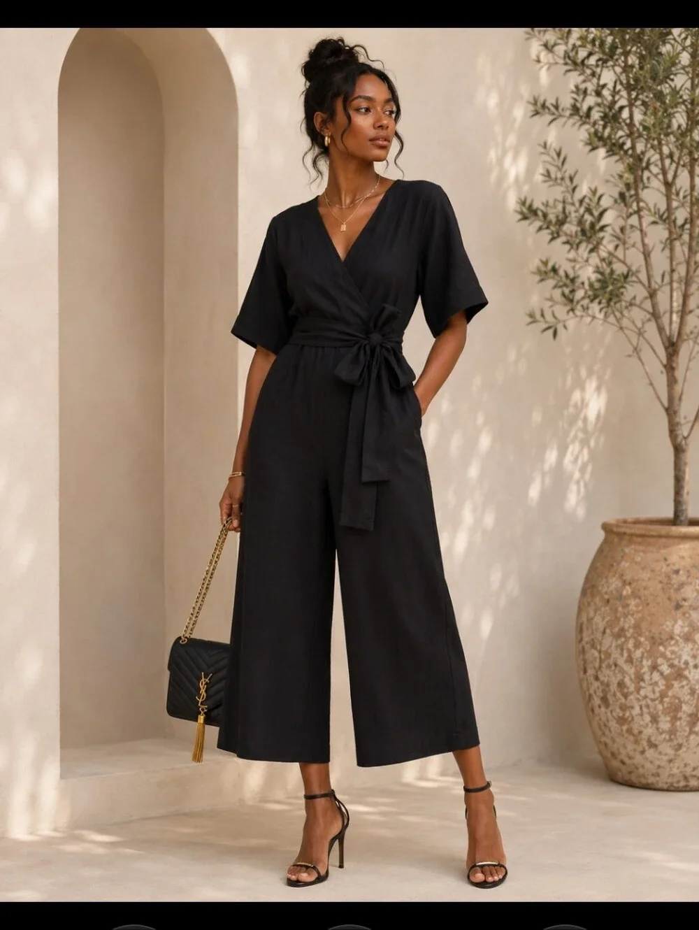 Everlane Black Linen Wide Leg Jumpsuit
